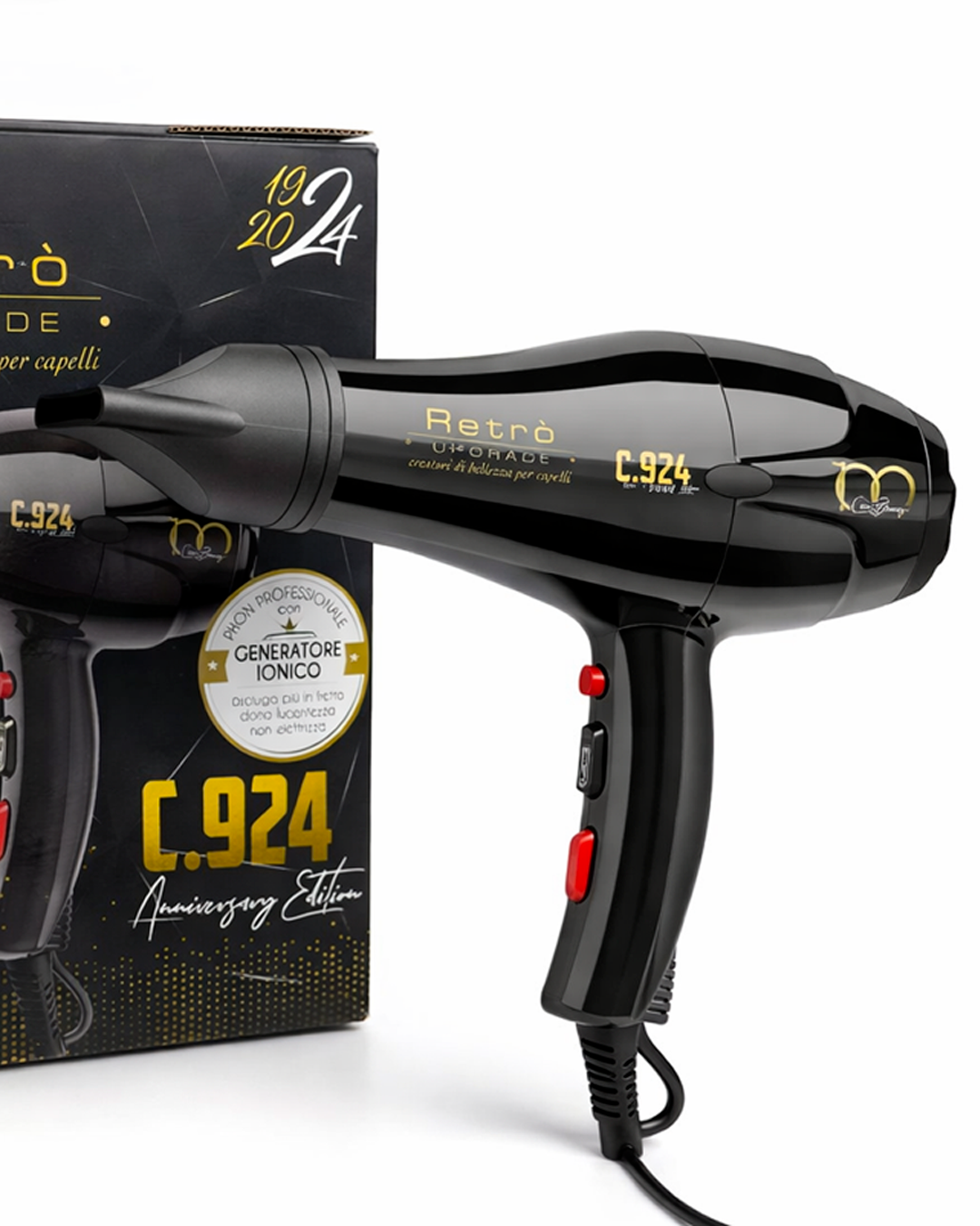 Phon Professionale Retrò Upgrade C.924 con Generatore Ionico – Asciugacapelli Potente Anti Crespo
